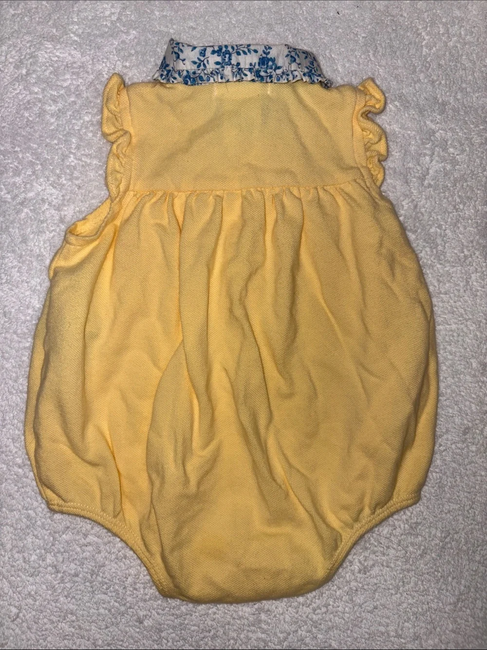 Ralph Lauren Yellow Baby Polo Romper with Floral Collar bubble 6m